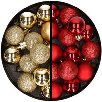 34x stuks kunststof kerstballen goud en rood 3 cm - thumbnail