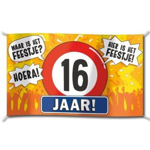 Gevelvlag verjaardag 16 jaar - 100 x 150 cm - verjaardag versiering - polyester