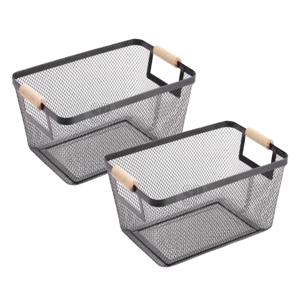 Opbergmand - 4x - met handgrepen - zwart - metaal - 31 x 22 x 14 cm - draadmand