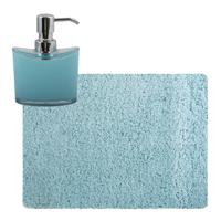 MSV badkamer droogloop tapijt - Langharig - 50 x 70 cm - incl zeeppompje 260 ml - lichtblauw - Badmatjes - thumbnail