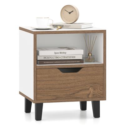 Nachtkastje in Mid-Century Modern Design met Lade Open Opbergplank Minimalistische Vierkante Bijzettafel voor Slaapkamer Kantoor 1/2