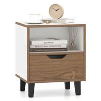 Nachtkastje in Mid-Century Modern Design met Lade Open Opbergplank Minimalistische Vierkante Bijzettafel voor Slaapkamer Kantoor 1/2