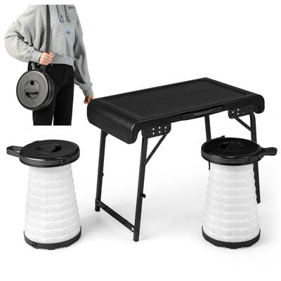 Draagbare Klaptafel met 2 Led-Telescoopkrukken Campingtafel en in Hoogte Verstelbare Kruk Campingkruk Klapkruk voor Reizen Vissen