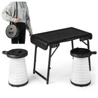 Draagbare Klaptafel met 2 Led-Telescoopkrukken Campingtafel en in Hoogte Verstelbare Kruk Campingkruk Klapkruk voor Reizen Vissen