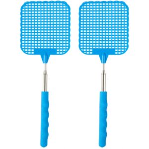 Vliegenmepper compact - 2x - Uitschuifbaar tot 60 cm - blauw - Insecten killer