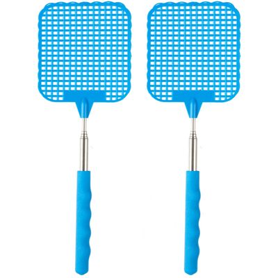 Vliegenmepper compact - 2x - Uitschuifbaar tot 60 cm - blauw - Insecten killer
