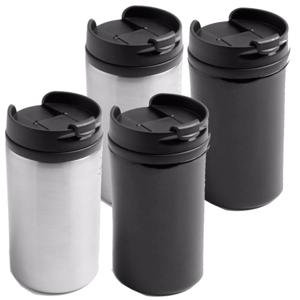 Set van 4x stuks Warmhoudbekers/warm houd bekers metallic zwart en grijs 300 ml