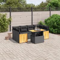 7-delige Loungeset met kussens poly rattan zwart