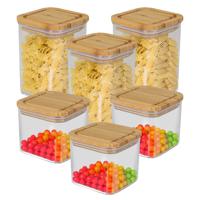 Bambou & Co keuken voorraadpotten - 6x stuks - 0.8L/1L - kunststof/bamboe - met luchtdichte deksel