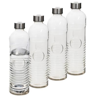 Waterfles - 4x -1 liter - gehard ribbel glas - D8 x H29 cm - drinkfles - Glazen drink flessen