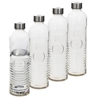 Waterfles - 4x -1 liter - gehard ribbel glas - D8 x H29 cm - drinkfles - Glazen drink flessen