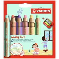Kleurpotloden STABILO 880 woody inclusief puntenslijper pastel assorti etui à 6 stuks