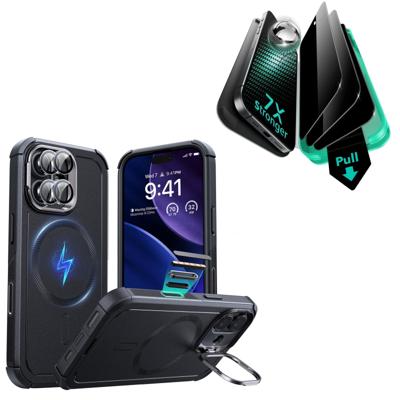 iPhone 17 Bundle Cyber Tough Magnetic Case (Camera Control, Stash Stand) and Armorite Privacy Screen Protector - Black