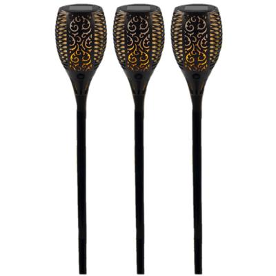 Set van 3x stuks solar tuinlamp / fakkel - vlameffect - op zonne-energie - zwart - 78 cm - tuinfakke