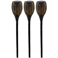 Set van 3x stuks solar tuinlamp / fakkel - vlameffect - op zonne-energie - zwart - 78 cm - tuinfakke