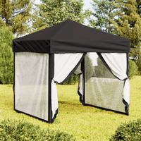 Partytent inklapbaar met zijwanden 2x2 m zwart