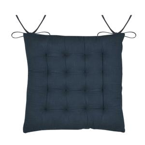 Stof Textile stoelkussen Coline - donkerblauw - 38 x 38 x 4 cm - touwtjes sluiting