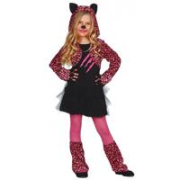 Luipaard verkleedjurkje - roze - meisjes - Carnaval verkleedkleding - halloween kostuum