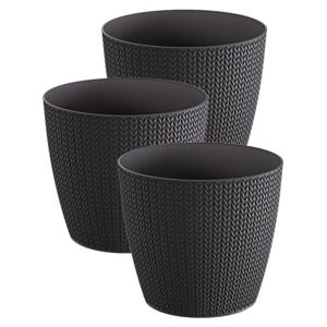 Plantenpot voor buiten - Set van 3x stuks - antraciet - kunststof - D19 x H17 cm - Stijlvol