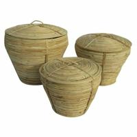 Mandenset DKD Home Decor Met deksel Natuurlijk Rotan Tropisch (3 Onderdelen) (35 x 35 x 30 cm)
