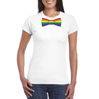 Wit t-shirt met regenboog vlag strikje dames Wit t-shirt met regenboog vlag strikje dames