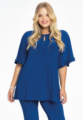 Yoek Tuniek flare met ruches | Indigo | Maat 58/60
