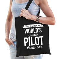 Worlds greatest pilot tas zwart volwassenen - werelds beste piloot cadeau tas - thumbnail