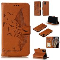 Feather patroon Litchi textuur horizontale Flip lederen draagtas met portemonnee & houder & card slots voor iPhone XIR (2019) (bruin)