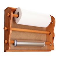 Keukenrol houder/folie dispenser wand - mahonie hout - 30 x 36 cm - keuken organizer/rollenhouder