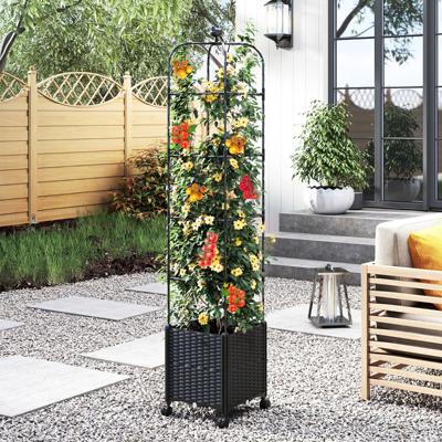 Klimsteun met Bloembak op Wielen Tuin Obelisk In Hoogte Verstelbaar Hekwerk