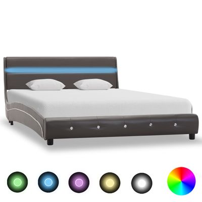 vidaXL Bedframe met LED kunstleer grijs 160x200 cm