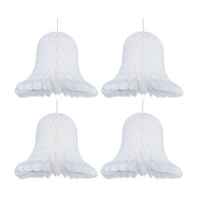 4x Kerstversiering witte kerstklokken lampionnen 30 cm