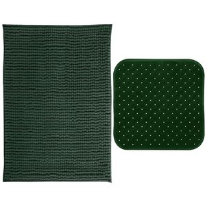 MSV Douche anti-slip mat en droogloop mat - Sevilla badkamer set - rubber/microvezel - donkergroen