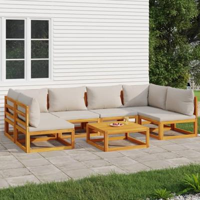 7-delige Loungeset met lichtgrijze kussens massief hout