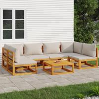 7-delige Loungeset met lichtgrijze kussens massief hout