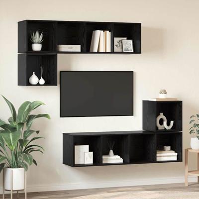 Tv-meubelset 4 pcs Zwart eiken 37 x 37 x 142.5 cm Bewerkt hout