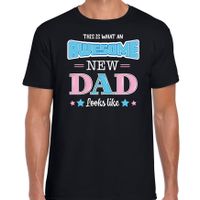 Cadeau t-shirt aanstaande papa - awesome new dad - roze/blauw - heren - Vaderdag/verjaardag