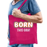 Gay Pride tas - born this gay - katoen - 42 x 38 cm - fuchsia roze - LHBTI - thumbnail