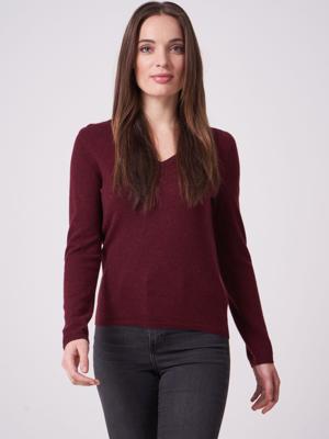 Basic fijngebreide V-hals trui van biologisch cashmere