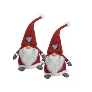 2x stuks pluche gnome/dwerg decoratie poppen/knuffels wit/rood/grijs 16 x 20 x 40 cm