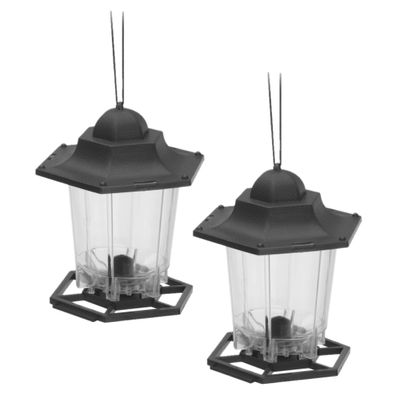 2x stuks kunststof vogel voeder huisjes voor vogelzaad zwart 17 cm