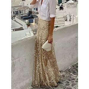 Dames Sprankelende rok Polyester Maxi Gouden Rokken Herfst winter Feest Feest / Avond Glitter Elegant M L XL