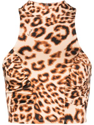 ROTATE BIRGER CHRISTENSEN pull crop à motif léopard - Marron