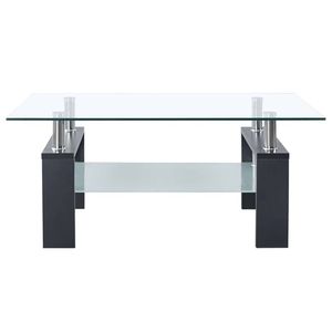 The Living Store Salontafel - Glas/Melamine - Grijs/Transparant - 95x55x40cm - 2-lagen