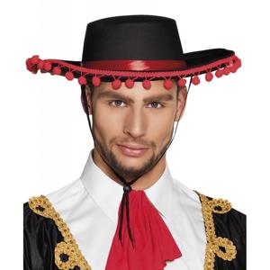 Spaanse matador hoed - zwart - met bolletjes - 59 cm - polyester - verkleed hoeden - Carnaval