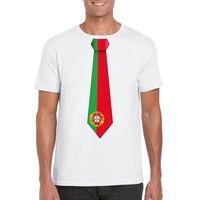 Wit t-shirt met Portugal vlag stropdas heren - thumbnail