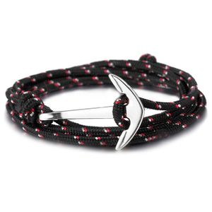Anker armband zilverkleurig polyester koord
