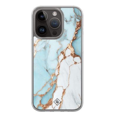 iPhone 13 Pro hybride hoesje - Marmer lichtblauw