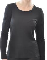 Zijden Dames Rib Shirt Lange Mouw Alkena Kleur Zwart Maat Large