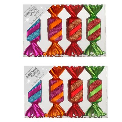 8x stuks kunststof kersthangers snoepjes gekleurd 10,5 cm kerstornamenten